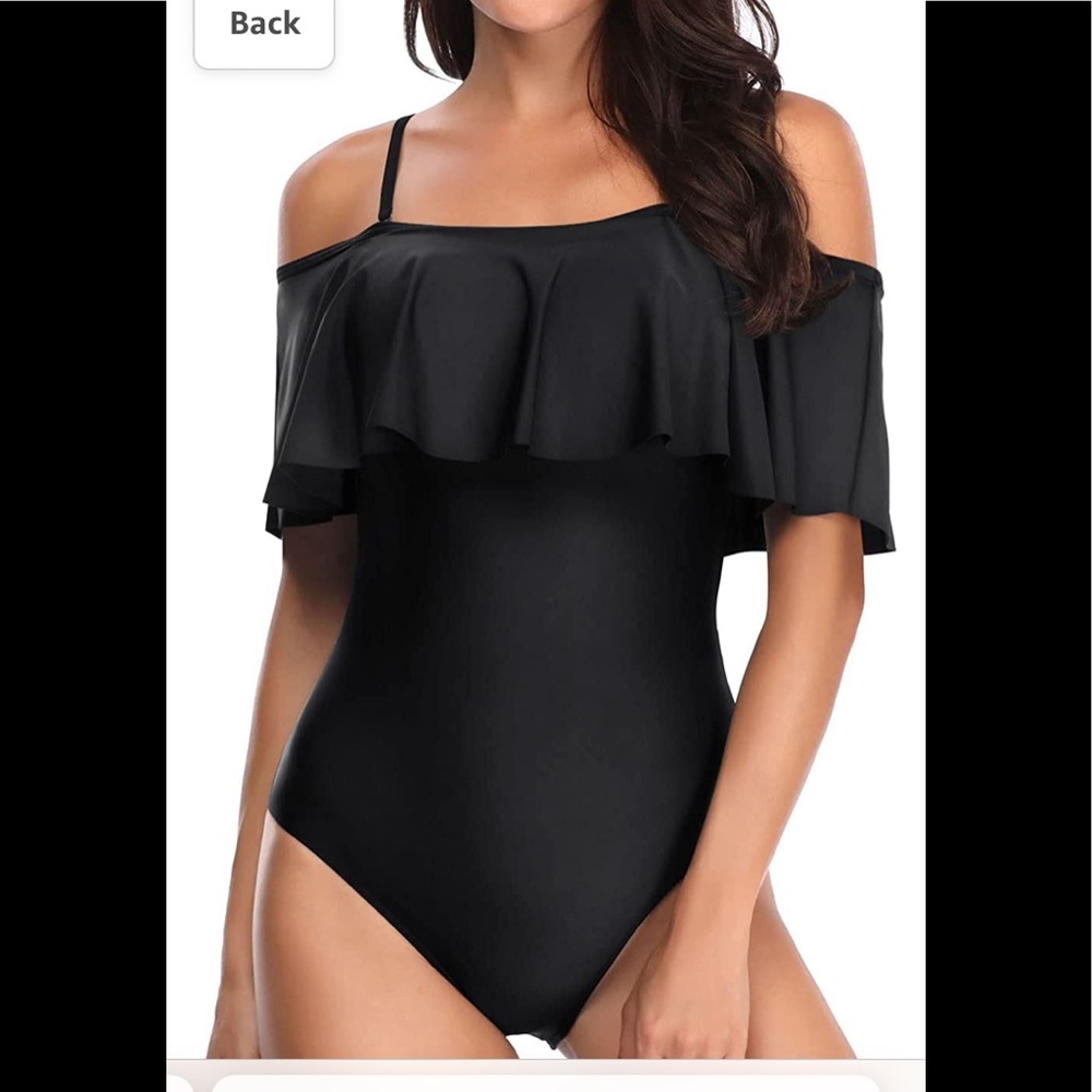Tempt Me One Piece Swimsuit Vintage Off Shoulder Ruffled Bathing Suits Size L